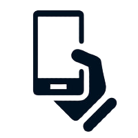 Icon for mobile with a hand holding the phone.